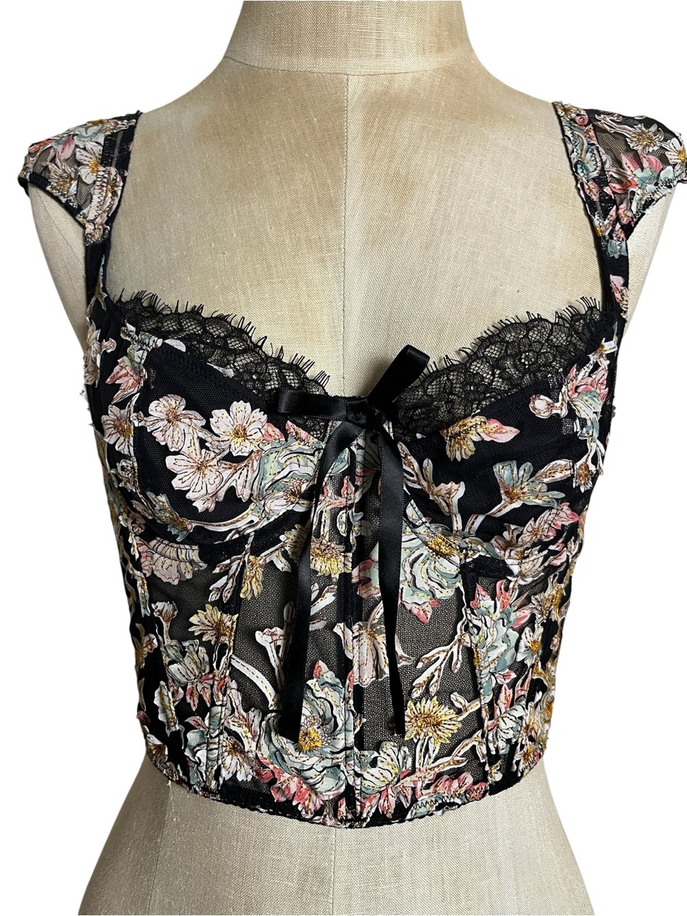 Victoria’s Secret Dream Angels Unlined Corset Top Floral Embroidered Black 34 C - Picture 4 of 10